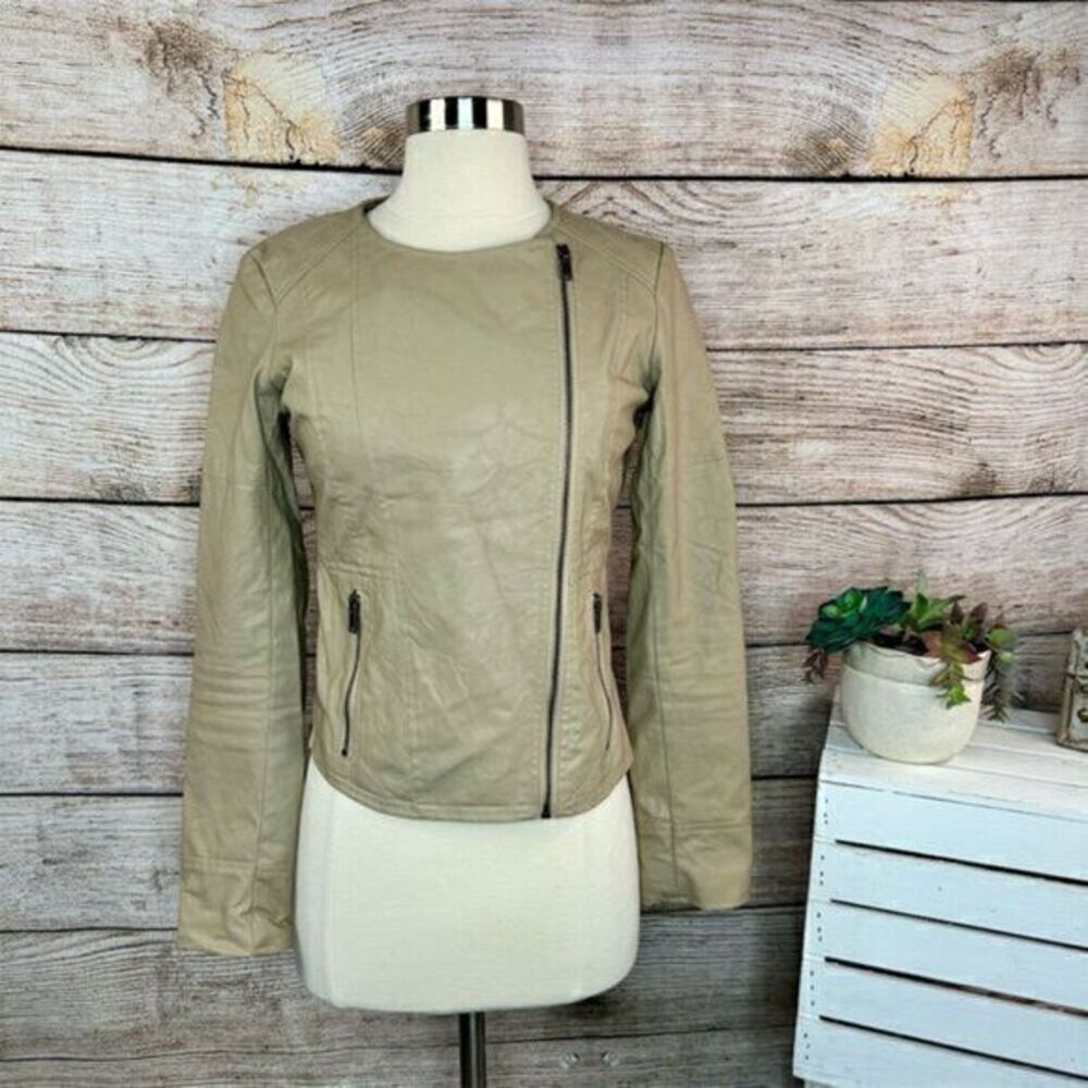 Urban‎ Outfitters Pins + Needles Motorcycle Jacket Brown Faux Leather Small